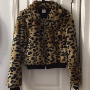 No Boundaries Leopard Print Teddy Jacket